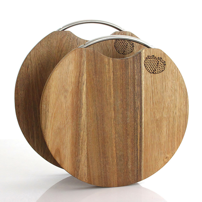 台所円形Dia 30cmのアカシアのハンドルを持つ木製のまな板