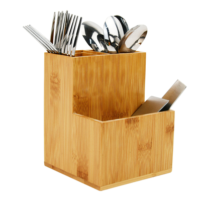 木製の竹のキッチンオーガナイザー 持ち物用紙具付き料理用具セット
